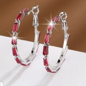 Red Gemstone STERLING Silver Hoop Earrings
